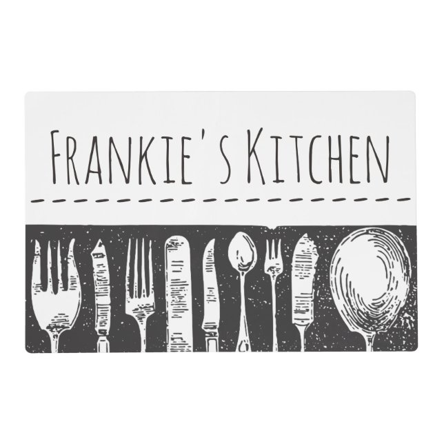 Retro Illustrated Cutlery Personalised Placemat (Front)