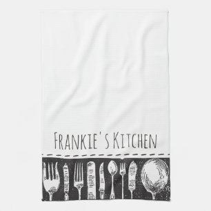 Retro Illustrated Cutlery Towel
