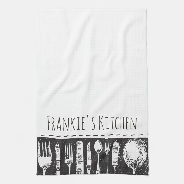 Retro Illustrated Cutlery Towel (Vertical)