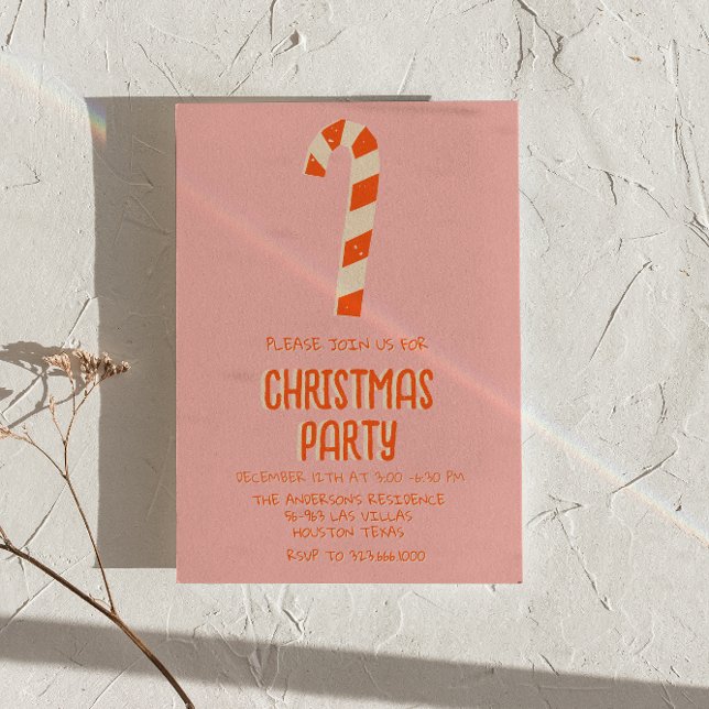 Retro Illustrated Pink Christmas Candy Bar Party Invitation (Creator Uploaded)