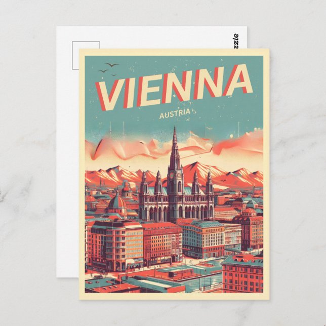Retro illustrated Vienna city austria gifts  Postcard (Front/Back)