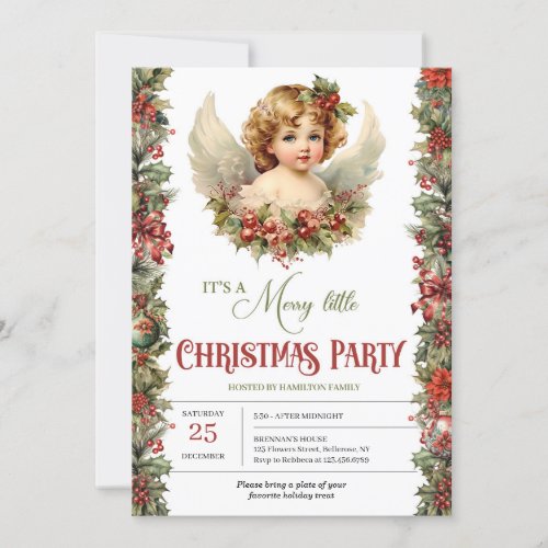 Retro illustration Christmas Victorian angel Party Invitation