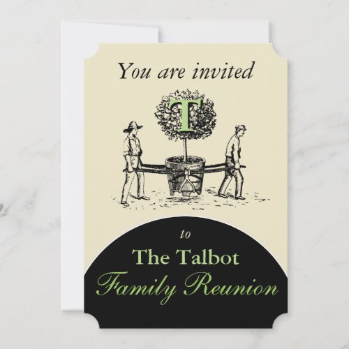 Retro Illustration Gardeners Tree Family Reunion I Invitation