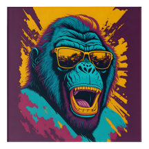 Retro illustration of gorilla with sunglasses