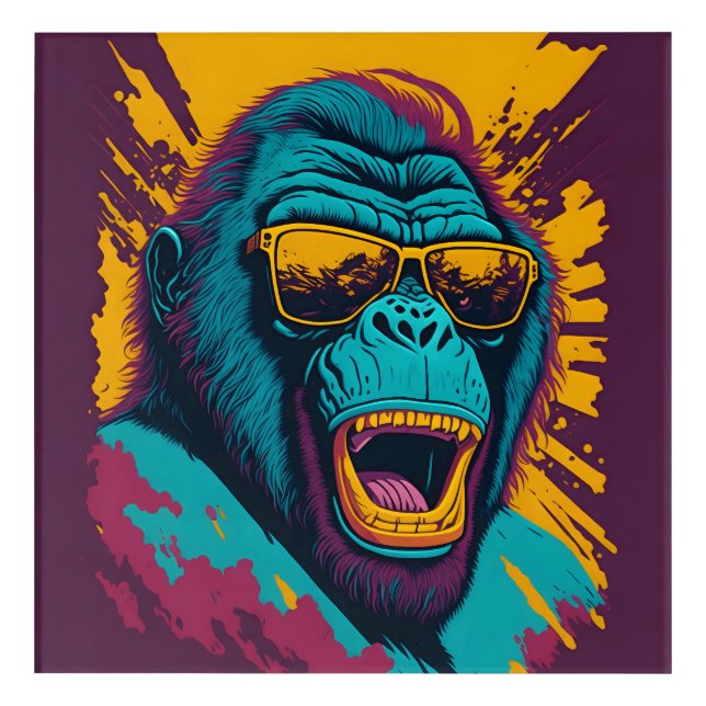 Retro illustration of gorilla with sunglasses acrylic print (Front)