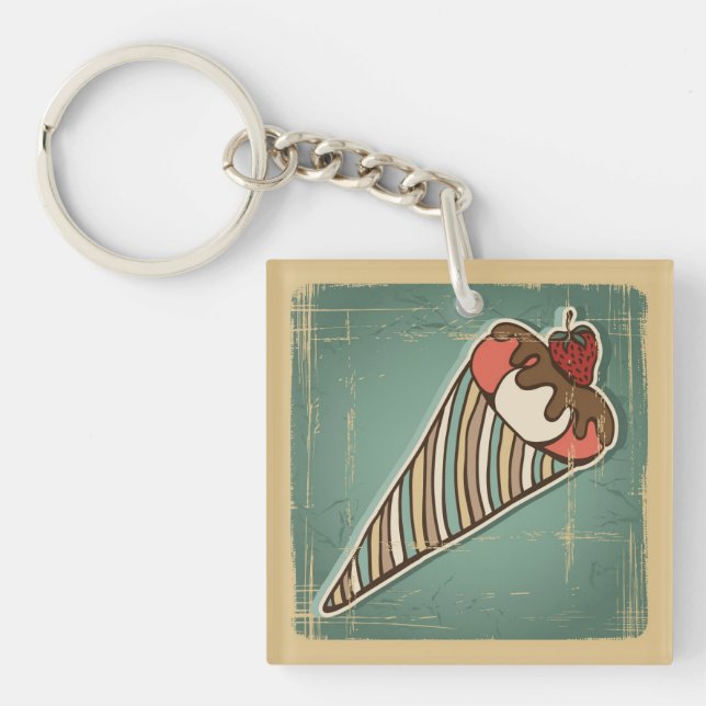 Retro Illustration of Ice Cream Keychain (Front)