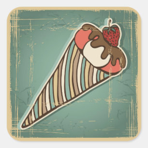 Retro Illustration of Ice Cream Square Sticker