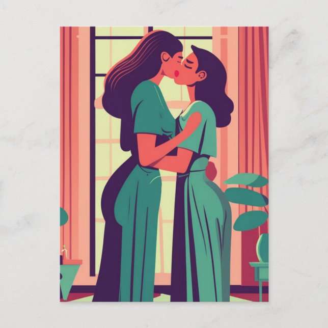 Retro Illustration of Lesbian Couple Postcard (Front)