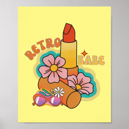 Retro Illustration of Vintage Lipstick  flowers Poster