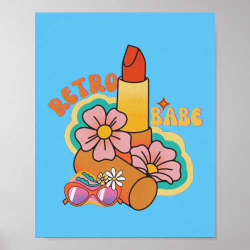 Retro Illustration of Vintage Lipstick  flowers Poster