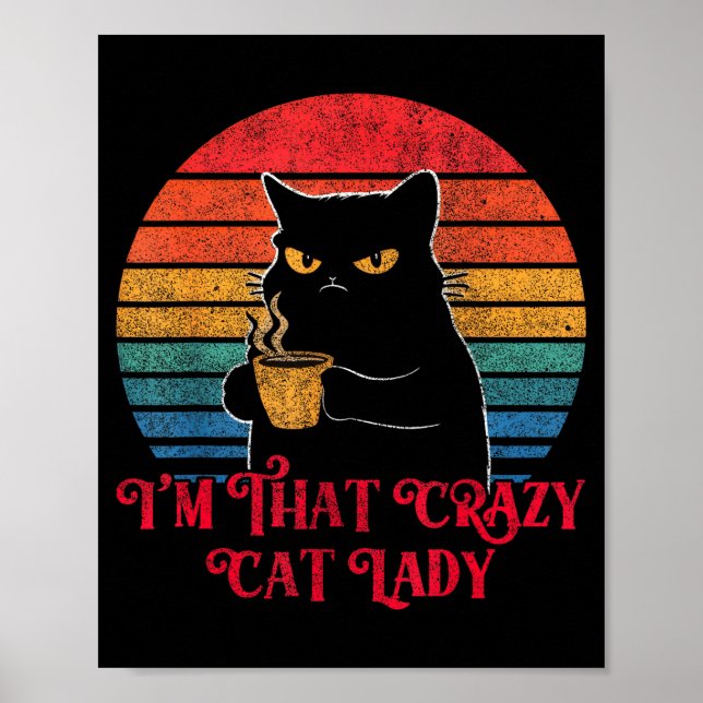 Retro I'm That Crazy Cat Lady Cat Lover Quote Funn Poster (Front)