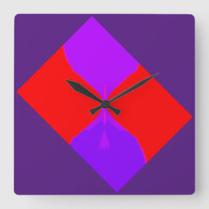 Retro Image 1 Purple & Red Square Clock