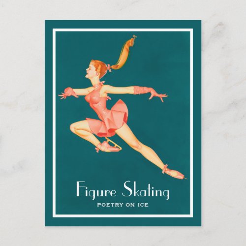 Retro Image of A Figure Skater In A Pink Outfit Postcard