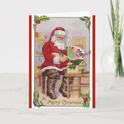 Retro Image Santa Painting Dollhouse Christmas Holiday Card