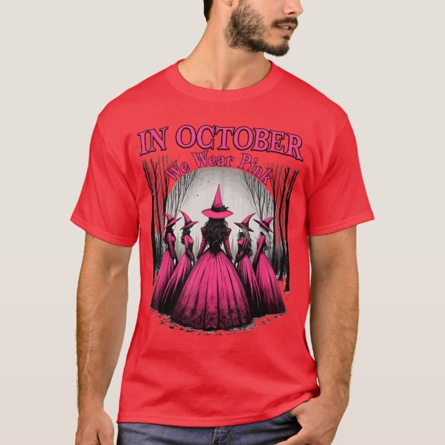 Retro in October We Wear Pink Witch Breast Cancer  T-Shirt (Front)