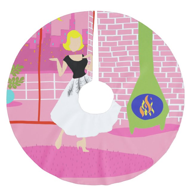 Retro In the Pink Christmas Tree Skirt (Front)