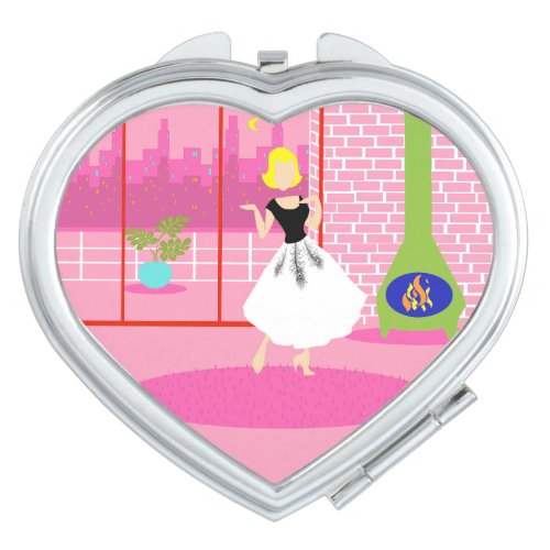 Retro In the Pink Heart Compact Mirror