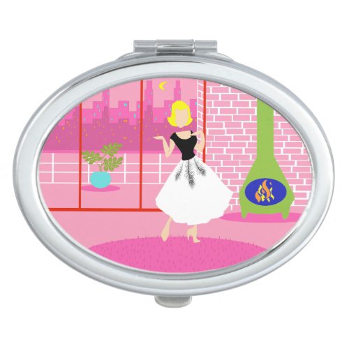 Retro In the Pink Oval Compact Mirror