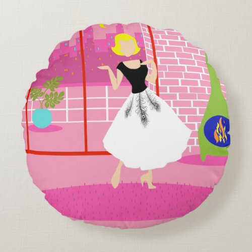 Retro In the Pink Round Pillow