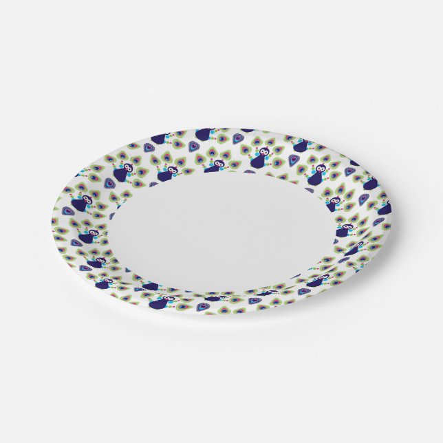 retro india exotic peacock paper plates (Angled)