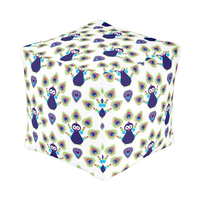 retro india exotic peacock pouf (Angled Front)