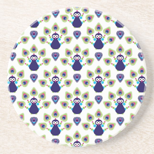 retro india exotic peacock sandstone coaster (Front)