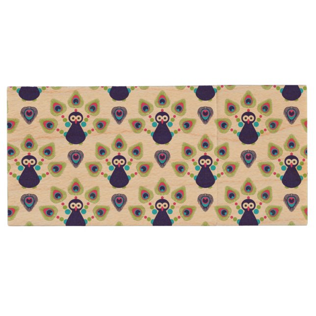 retro india exotic peacock wood flash drive (Front)