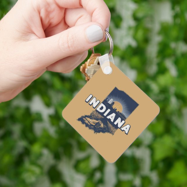 Retro Indiana Scenic Silhouette Customizable Keychain (Hand)