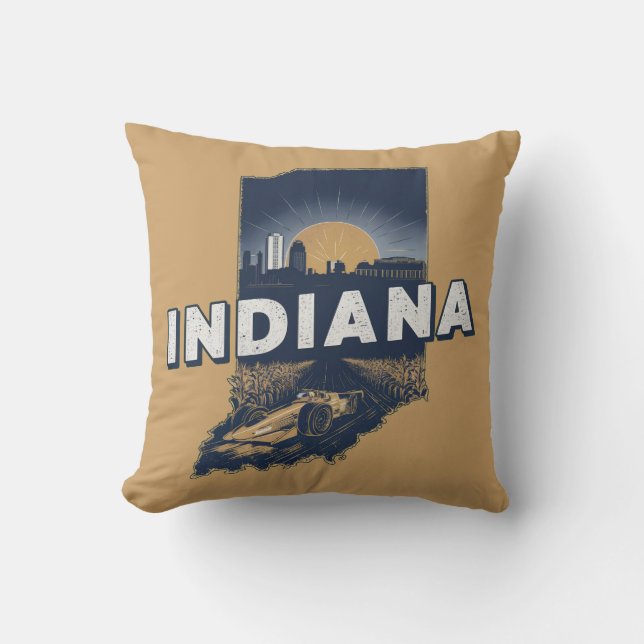 Retro Indiana Scenic Silhouette Throw Pillow (Front)