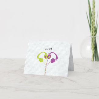 Retro Indie Headphones Heart Wedding (Purple/Lime) Thank You Card