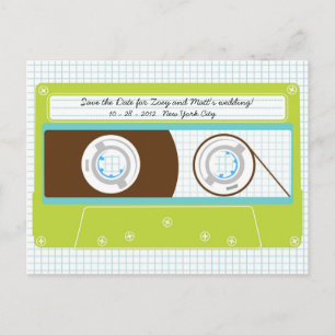 Retro Indie Mixtape Wedding Blue / Lime Green Announcement Postcard