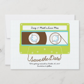 Retro Indie Mixtape Wedding Blue / Lime Green Save The Date