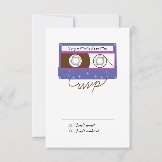 Retro Indie Mixtape Wedding (Purple/Blue) RSVP Card (Front)