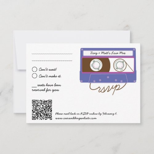 Retro Indie Mixtape Wedding Purple  Indigo RSVP Card