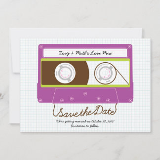 Retro Indie Mixtape Wedding (Purple/Lime) Save The Date
