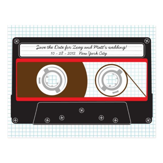 Retro Indie Mixtape Wedding Red, Black & White Postcard