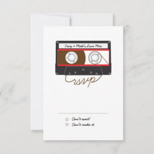 Retro Indie Mixtape Wedding Red, Black & White RSVP Card
