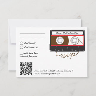 Retro Indie Mixtape Wedding Red, Black & White RSVP Card