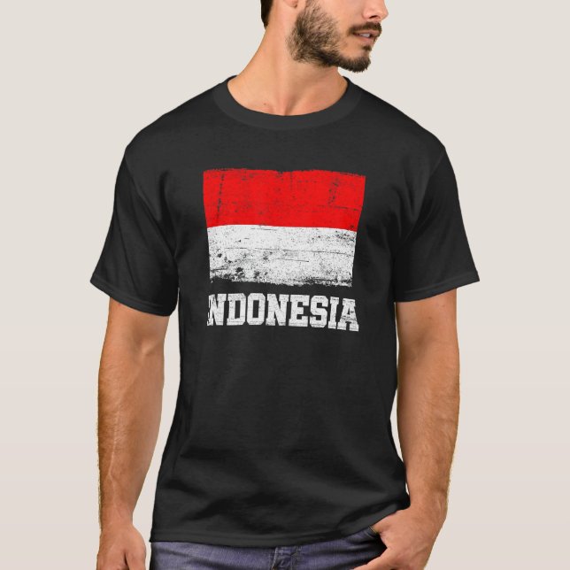 Retro Indonesia Flag Vintage Indonesian Pride T-Shirt (Front)