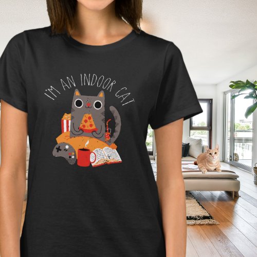 Retro Indoor Introvert Cat Eating Pizza T_Shirt