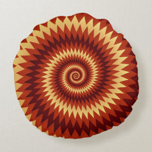 Retro Inferno Spiral Art – Hypnotic Geometric Flam Round Pillow