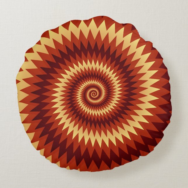 Retro Inferno Spiral Art – Hypnotic Geometric Flam Round Pillow (Back)