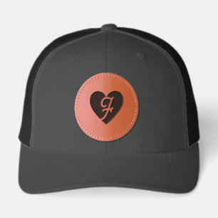 Retro Initial F Heart Leather Patch Hat
