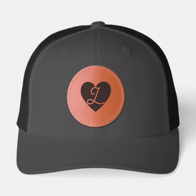 Retro Initial L Heart Leather Patch Hat (Front)
