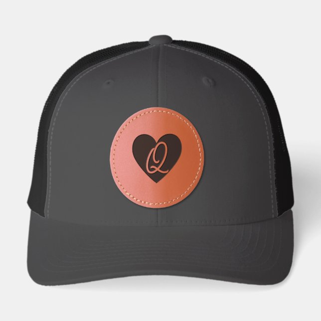 Retro Initial Q Heart Leather Patch Hat (Front)