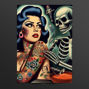Retro Inked Creepy Pin-up Tissue Paper