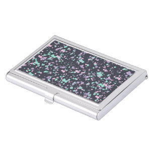 Retro Inky Black Speckled Pastel Splatter Paint Business Card Case