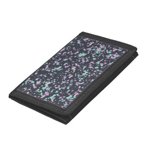Retro Inky Black Speckled Pastel Splatter Paint Trifold Wallet