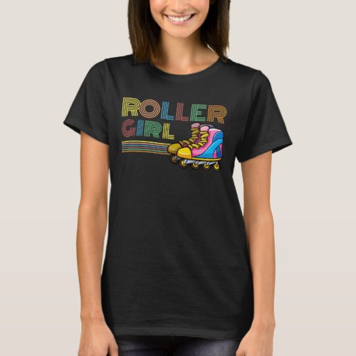 Retro Inline Skater Girl Roller Skates Lover T_Shirt