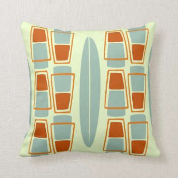 Retro Inspired 1950s Tiki Surfboard Throw Pillow by koncepts at Zazzle